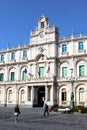 Catania, Sicily, Italy - Apr 10th 2019: Beautiful Baroque building of Catania University located in the old town