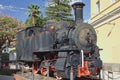 Catania, Sicily, Italy - Nov 11, 2023: Monument steam locomotive at the railway station