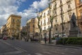 Catania via etnea view from the park, historical buildings, old statue and city life