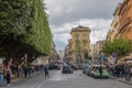 Catania via etnea view towards north from the central park, urban life, cars and walking people