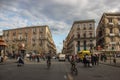 Catania via etnea main city street from central square, urban life, walking people and bikers enjoying the way