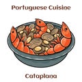 Cataplana Portugese Seafood Dish. With lobster, shrimp, mussels and more