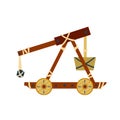 Catapult. Ancient weapons for the siege of the fortress. Wooden medieval artillery ballista. Royalty Free Stock Photo