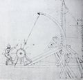 The catapult. Atlantic code 51 recto a. By Leonardo Da Vinci in the vintage book Leonardo da Vinci by A.L. Volynskiy, St.