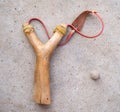 A catapult made of wood and a ball of clay