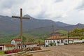 Catas Altas city in Minas Gerais. Christian cross in the mani square