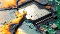Catastrophic Electronic Component Failure on Circuit Board Royalty Free Stock Photo