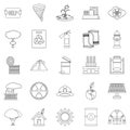 Catastrophic event icons set, outline style