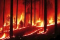 Catastrophic fire in a forest with large burning trees at night, made with generative AI Royalty Free Stock Photo