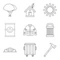 Catastrophic icons set, outline style