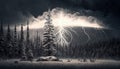 Catastrophic lightning storm in taiga, fantasy artwork. Generative AI