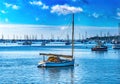 Catboat Sailboats Yachts Padanaram Harbor with Boats Dartmouth Massachusetts Royalty Free Stock Photo