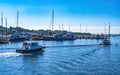 Catboat Sailboats Yachts Padanaram Harbor with Boats Dartmouth Massachusetts Royalty Free Stock Photo