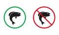 Catch Fish in Lake and River Is Allowed. Fishing Prohibited Symbol. Fishing Warning Sign. Fish Silhouette Icons Set Royalty Free Stock Photo