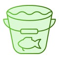 The catch flat icon. Fishing bucket green icons in trendy flat style. Bucket with water and fish gradient style design
