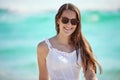 Catch me at the seashore. a young woman enjoying a day at the beach. Royalty Free Stock Photo