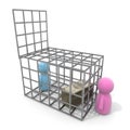 Catch money in bait. Catch a man in a cage. 3D rendering