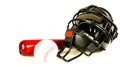 Catchers Helmet and bat with ball Royalty Free Stock Photo