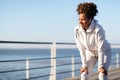 Catching Breath. Portrait Of Young Black Female Athlete Resting After Jogging Outdoors Royalty Free Stock Photo