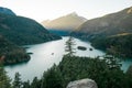 Catching those last rays of setting sun over Diablo Lake Royalty Free Stock Photo