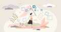 Catching likes vector illustration. Thumbs up in flat tiny persons concept.