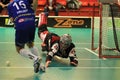 Catching Martin Zich in floorball Royalty Free Stock Photo