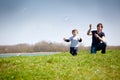 Catching soap bubbles Royalty Free Stock Photo