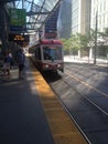Catching a train in downtown Calgary Royalty Free Stock Photo