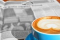 Catching up with news over morning coffee. Concept of businessman`s breakfast Royalty Free Stock Photo