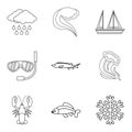 Catchment area icons set, outline style