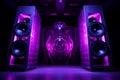 Catchy Loudspeakers purple light. Generate Ai