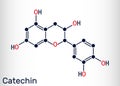 Catechin, epicatechin, flavonoid, C15H14O6 molecule. It is flavanol, a type of natural phenol and antioxidant. Skeletal chemical