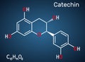 Catechin, flavonoid, C15H14O6 molecule. It is flavanol, a type of natural phenol and antioxidant. Structural chemical formula on