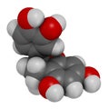 Catechin herbal antioxidant molecule. 3D rendering. Atoms are represented as spheres with conventional color coding: hydrogen