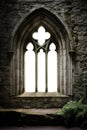 a catedral, church, palace, castle Gothic arch stone medieval window. Brick, stone wall. Isolated transparent background.