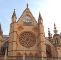 Fachada de la Catedral de LeÃÂ³n, con el roseton y otros elementos del gotico Royalty Free Stock Photo