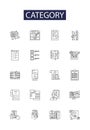 Category line vector icons and signs. Division, Type, Domain, Genre, Set, Group, Sort, Categorization outline vector