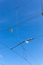 catenary of train under blue sky Royalty Free Stock Photo