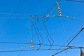 catenary of train under blue sky Royalty Free Stock Photo