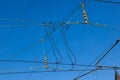 catenary under blue sky for electrified trains Royalty Free Stock Photo