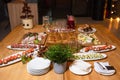 Catered Buffet Table with Assorted Gourmet Dishes Royalty Free Stock Photo