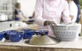 Caterer preparing food on a buffet Royalty Free Stock Photo