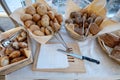 Catering buffet food indoor in restaurant with Loaf, Bun, Pretzel rolls Royalty Free Stock Photo