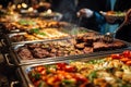 Catering buffet with grilled meat and vegetables Royalty Free Stock Photo