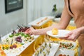 Catering buffet table with food and snacks for guests of the event. Group of people in all you can eat. Dining Food Celebration Pa Royalty Free Stock Photo