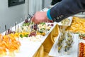 Catering buffet table with food and snacks for guests of the event. Group of people in all you can eat. Dining Food Celebration Pa Royalty Free Stock Photo