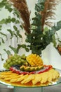 Catering buffet table with set of various fruits and berries. Wedding event Royalty Free Stock Photo