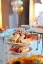 Catering buffet table with snacks and appetizers. Various light snacks. Food for a buffet table in a restaurant