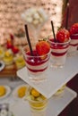 Catering dessert line in wedding ceremony