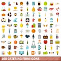 100 catering firm icons set, flat style